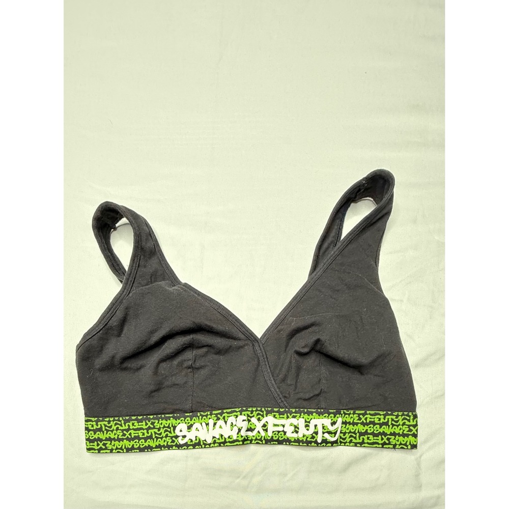 Savage X Fenty Bralette Black Lime Green Logo Band Surplice 2X T7